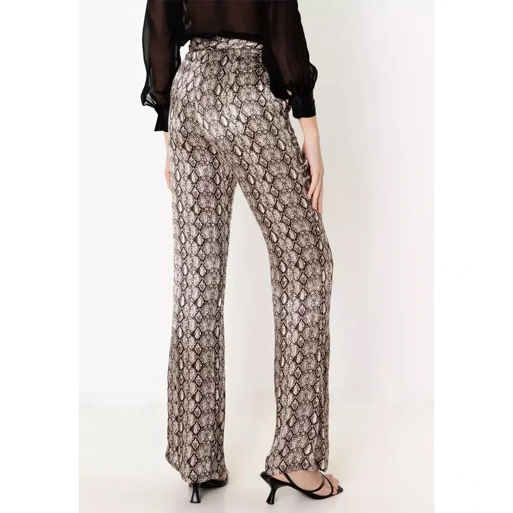 ZARA New Trousers Pants MEDIUM Snake Print Flared Boot HighRise Flowing 7484/231